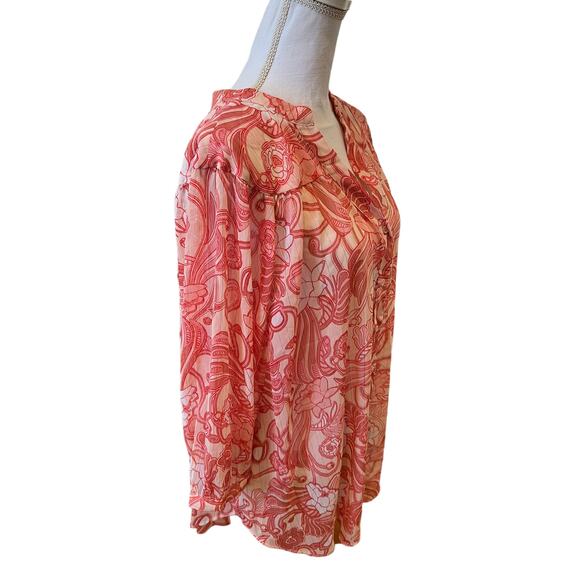 Badgley Mischka Sheer Flowing Tunic Top Pink Floral Print XL - Picture 4 of 8